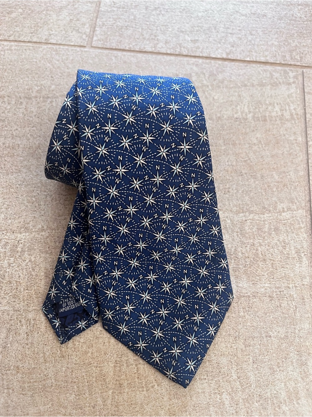 Silk blue compass  boys Tie vineyard vines custom collection